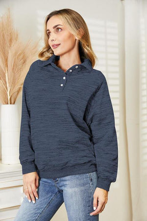 Feasible Quarter-Button Womens Collared Sweatshirt - MXSTUDIO.COM