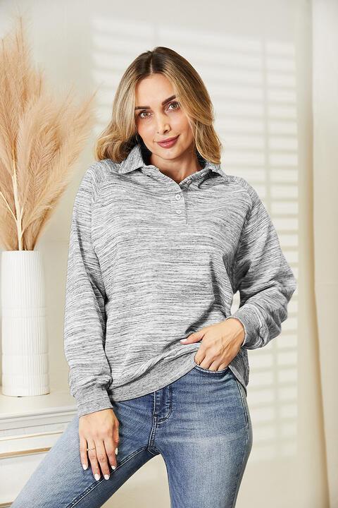 Feasible Quarter-Button Womens Collared Sweatshirt - MXSTUDIO.COM