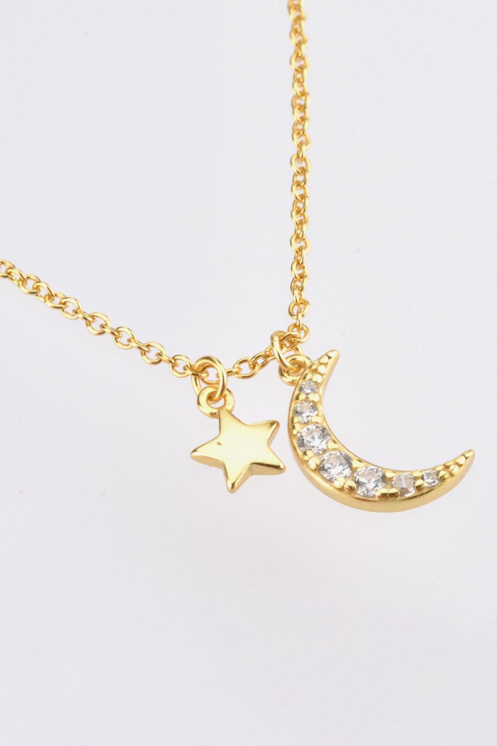 Feel Cherished Zircon Star And Moon Necklace - MXSTUDIO.COM