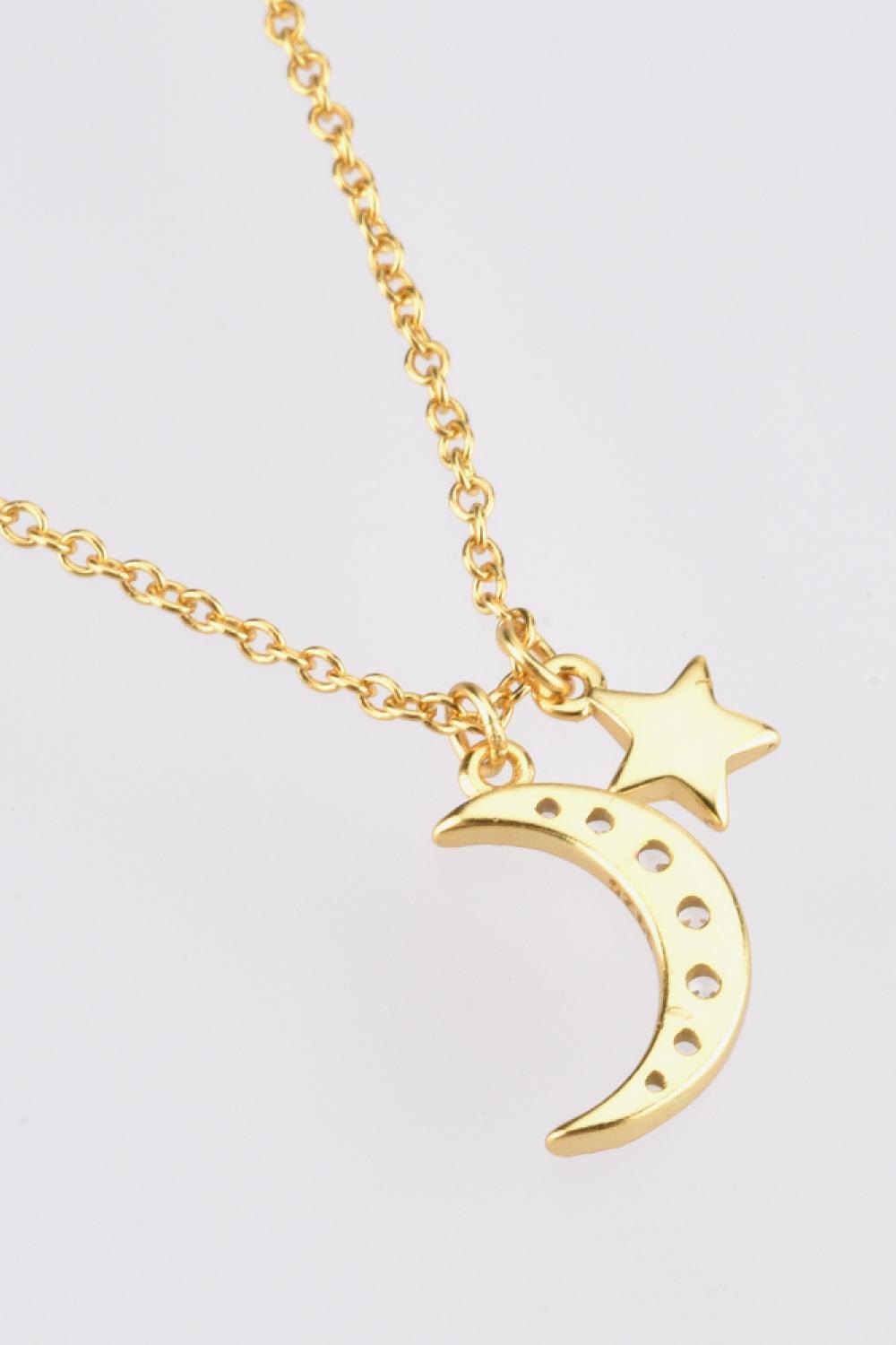 Feel Cherished Zircon Star And Moon Necklace - MXSTUDIO.COM