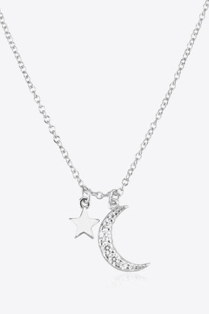 Feel Cherished Zircon Star And Moon Necklace - MXSTUDIO.COM