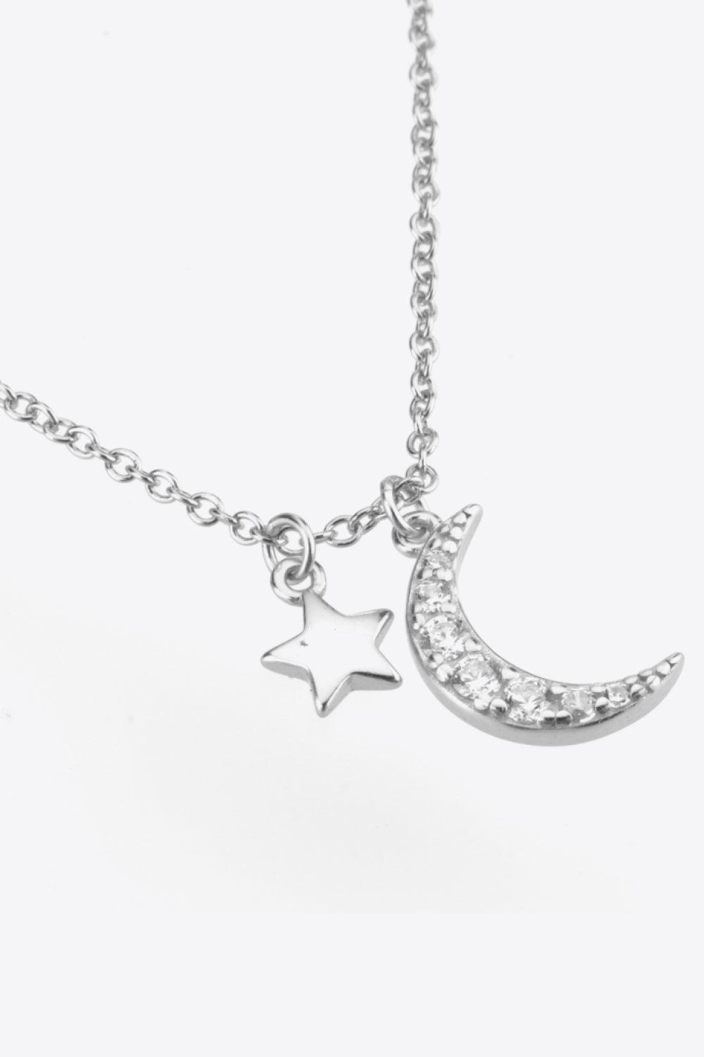 Feel Cherished Zircon Star And Moon Necklace - MXSTUDIO.COM