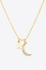 Feel Cherished Zircon Star And Moon Necklace - MXSTUDIO.COM