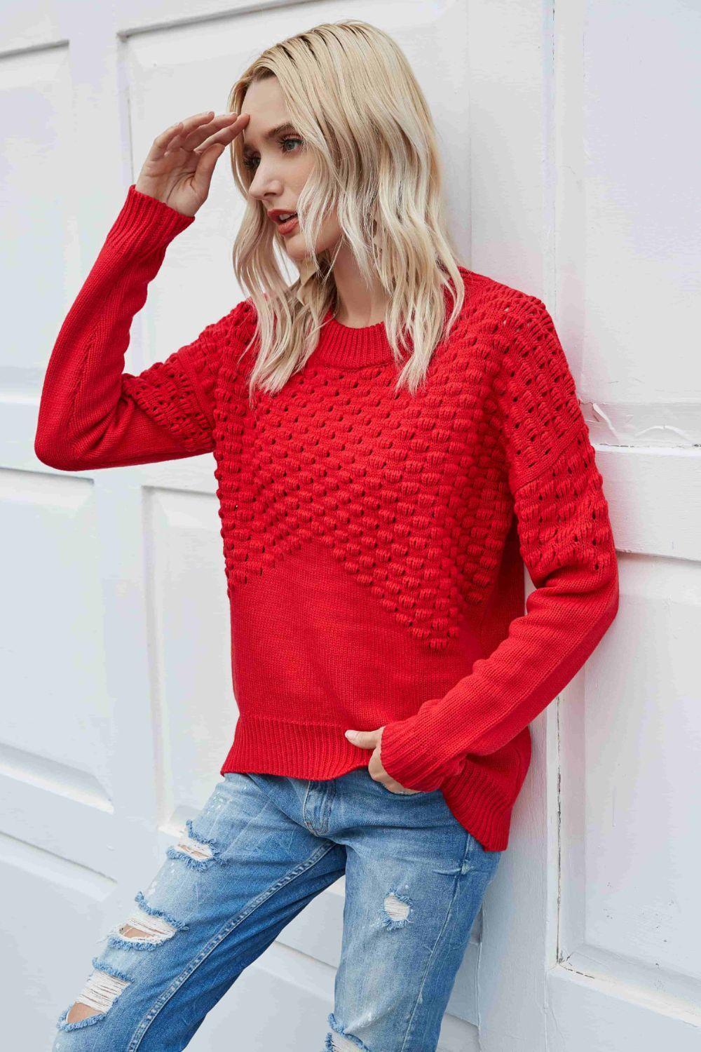 Feel Comforted Ribbed Trim Crew Neck Sweater - MXSTUDIO.COM