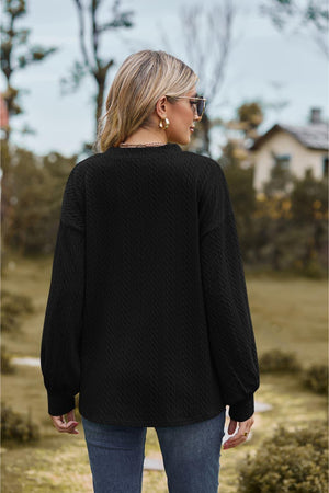 Feel Contented V Neck Long Sleeve Top - MXSTUDIO.COM