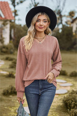 Feel Contented V Neck Long Sleeve Top - MXSTUDIO.COM