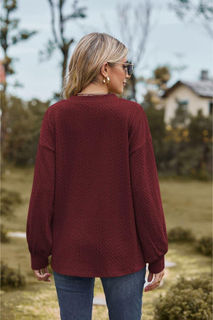 Feel Contented V Neck Long Sleeve Top - MXSTUDIO.COM