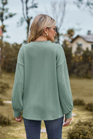 Feel Contented V Neck Long Sleeve Top - MXSTUDIO.COM