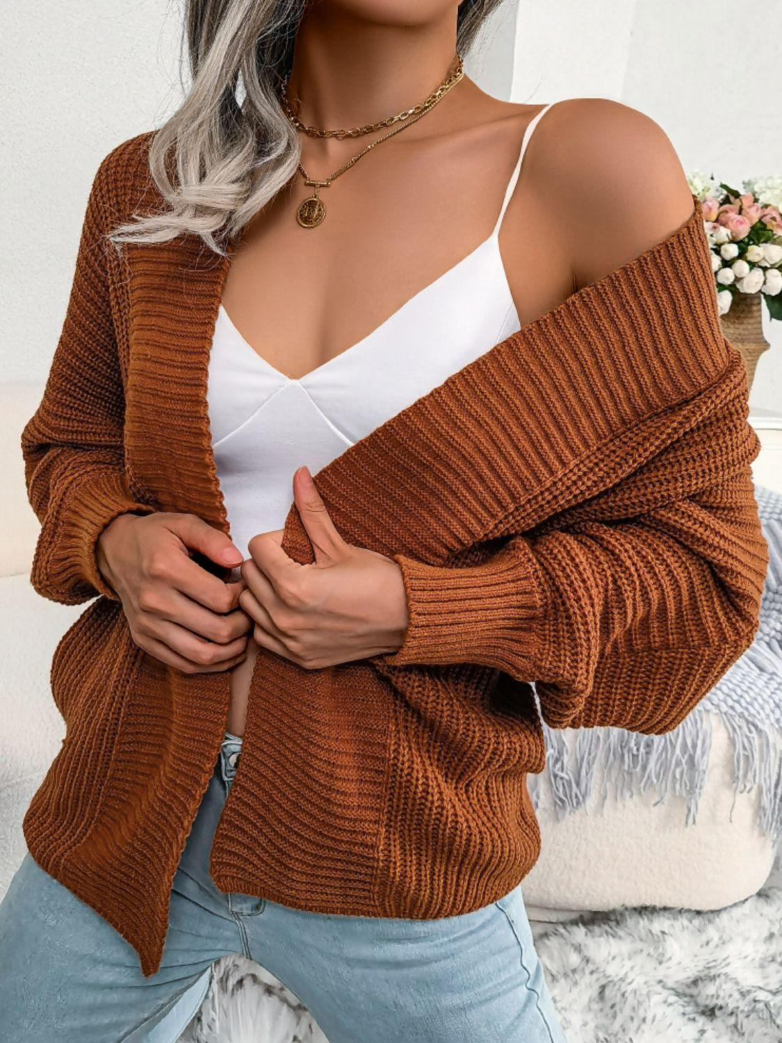 Feel Determined Rib-Knit Dolman Sleeve Open Front Cardigan - MXSTUDIO.COM