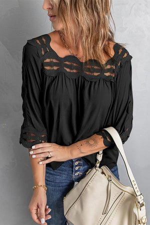 Feel Good Crochet Three Quarter Sleeve Blouse - MXSTUDIO.COM