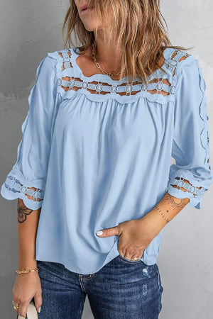 Feel Good Crochet Three Quarter Sleeve Blouse - MXSTUDIO.COM