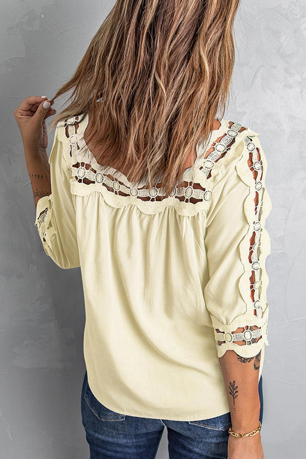 Feel Good Crochet Three Quarter Sleeve Blouse - MXSTUDIO.COM