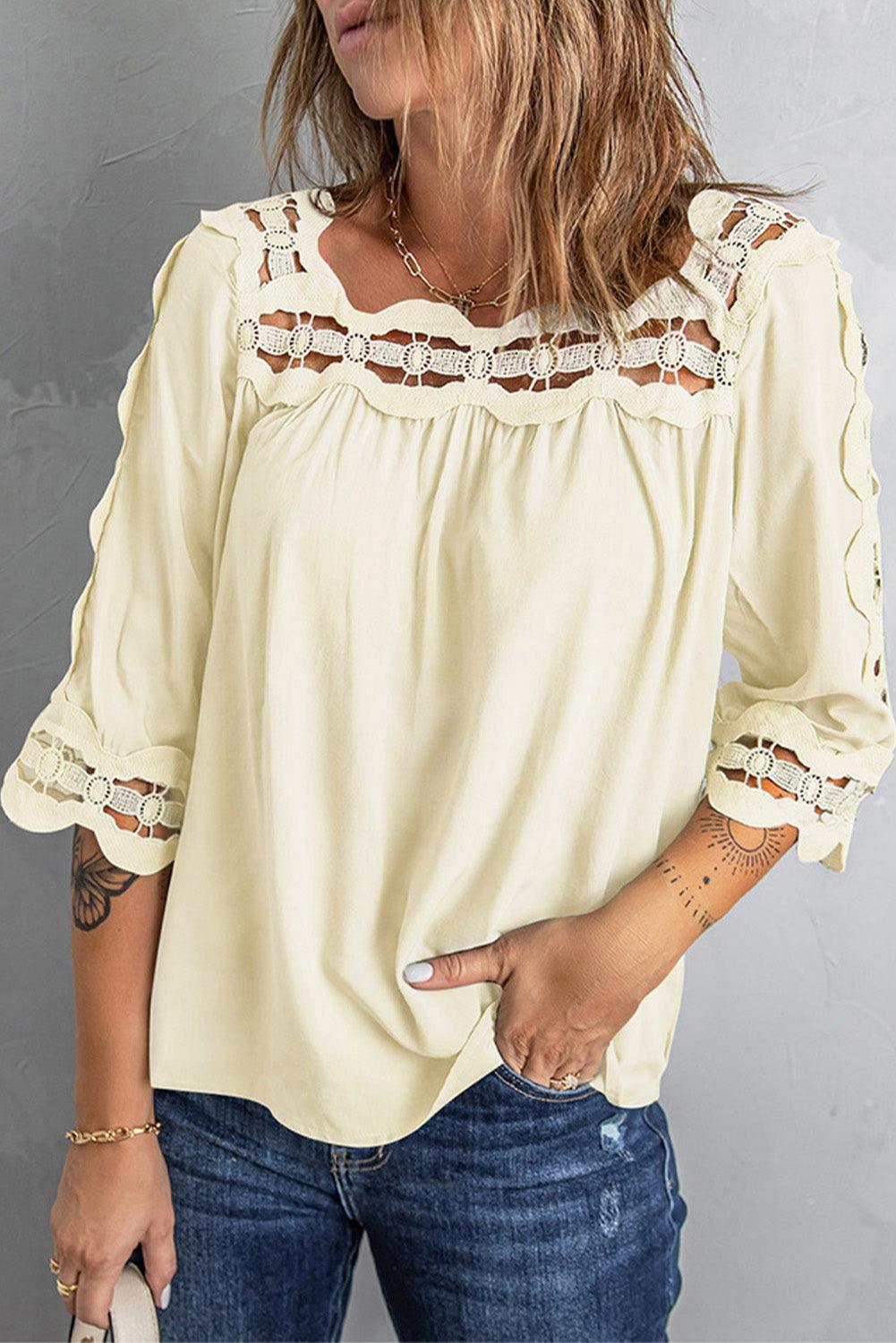 Feel Good Crochet Three Quarter Sleeve Blouse - MXSTUDIO.COM