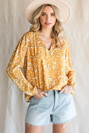 Feel Good Long Sleeve Notched Neck Blouse - MXSTUDIO.COM