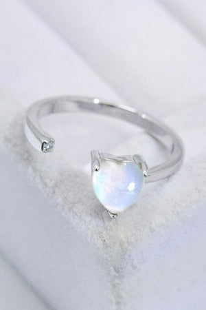 Feel Noticed Adjustable Open Moonstone Heart Ring - MXSTUDIO.COM