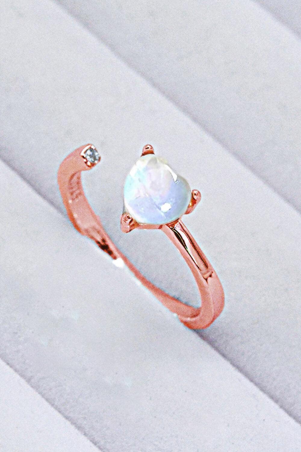 Feel Noticed Adjustable Open Moonstone Heart Ring - MXSTUDIO.COM