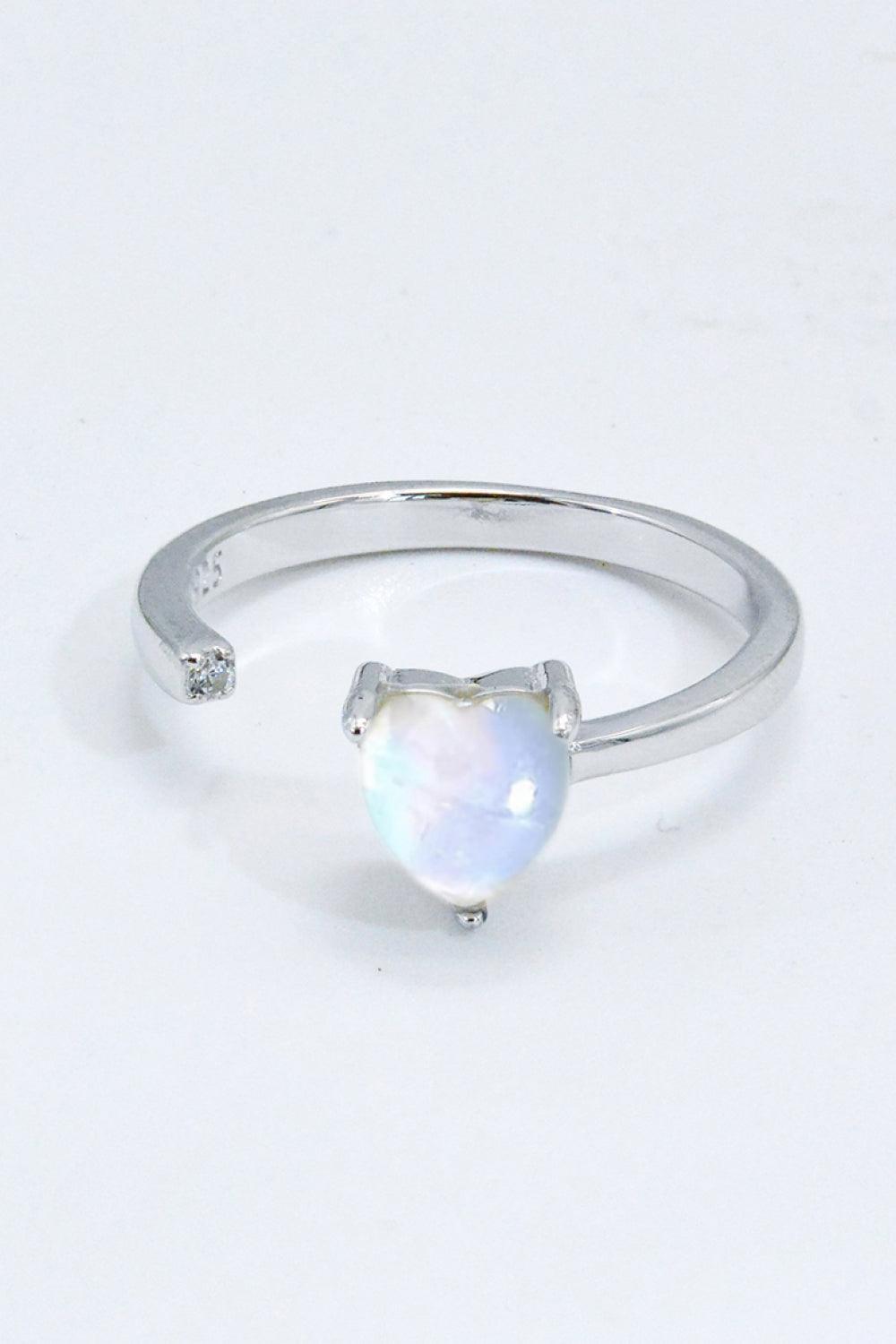 Feel Noticed Adjustable Open Moonstone Heart Ring - MXSTUDIO.COM