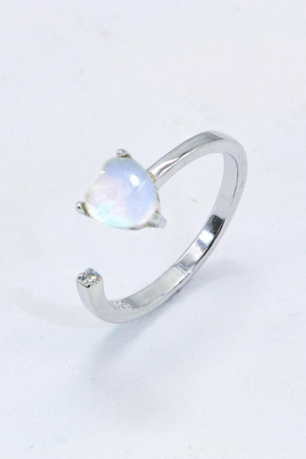 Feel Noticed Adjustable Open Moonstone Heart Ring - MXSTUDIO.COM