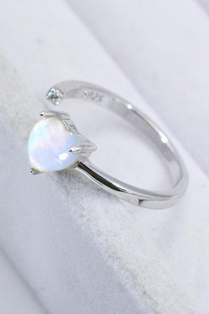 Feel Noticed Adjustable Open Moonstone Heart Ring - MXSTUDIO.COM