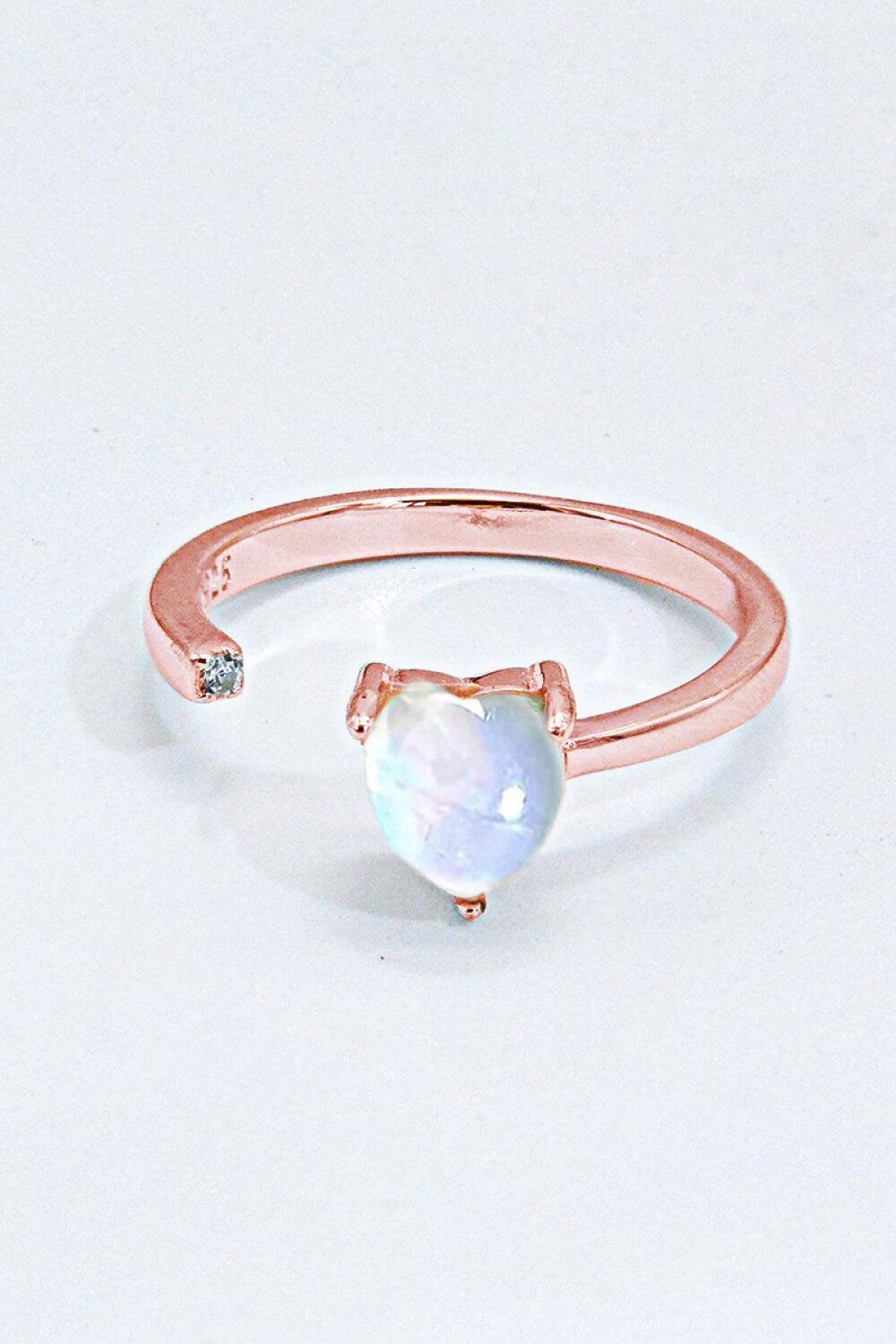 Feel Noticed Adjustable Open Moonstone Heart Ring - MXSTUDIO.COM