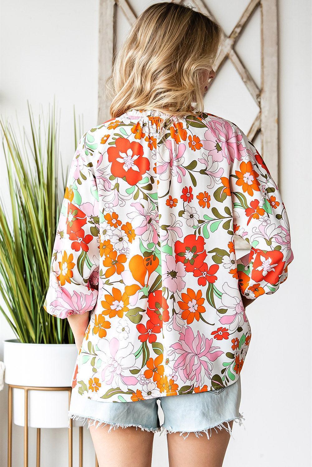 Feel Positive Floral Three Quarter Sleeve Blouse - MXSTUDIO.COM