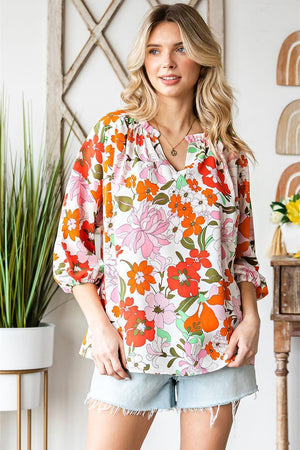 Feel Positive Floral Three Quarter Sleeve Blouse - MXSTUDIO.COM