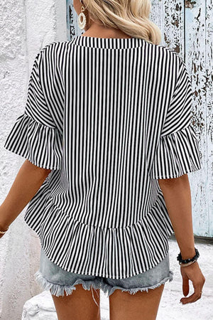 Feel Positive Ruffle Striped Blouse - MXSTUDIO.COM