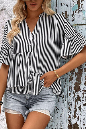 Feel Positive Ruffle Striped Blouse - MXSTUDIO.COM