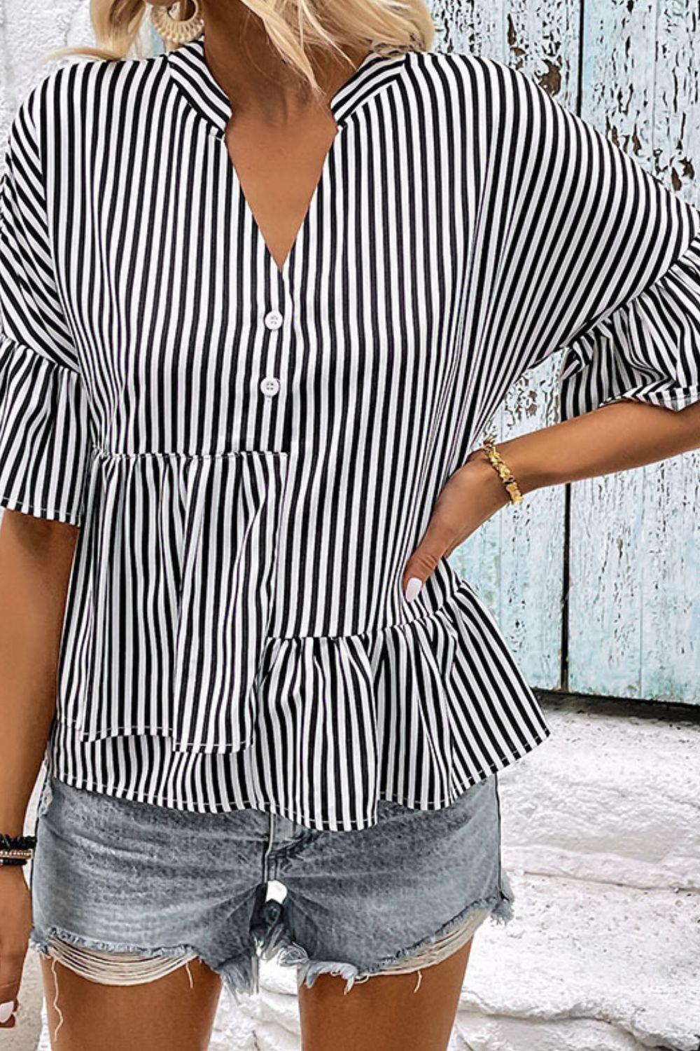 Feel Positive Ruffle Striped Blouse - MXSTUDIO.COM