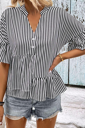 Feel Positive Ruffle Striped Blouse - MXSTUDIO.COM