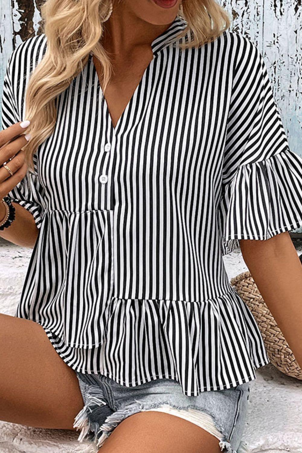 Feel Positive Ruffle Striped Blouse - MXSTUDIO.COM