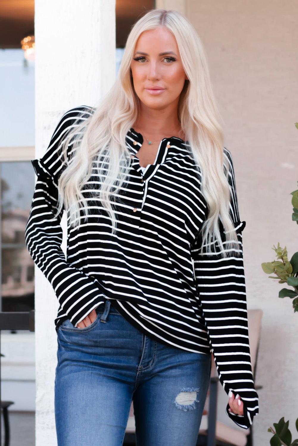 Feel Recharged Striped Long Sleeve Top - MXSTUDIO.COM