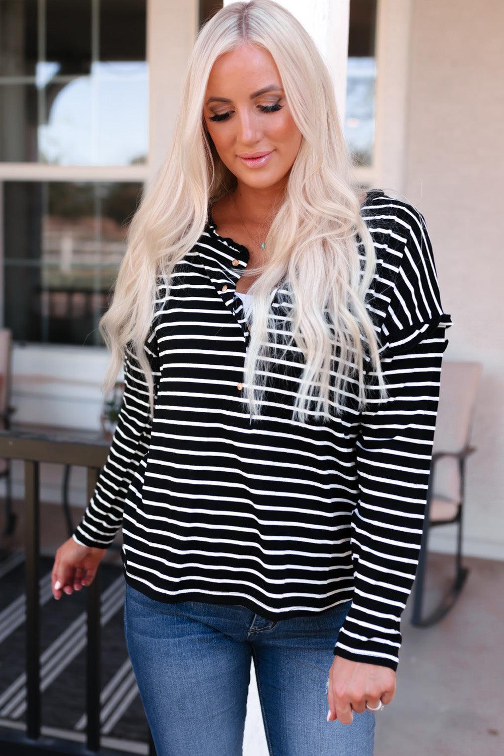 Feel Recharged Striped Long Sleeve Top - MXSTUDIO.COM