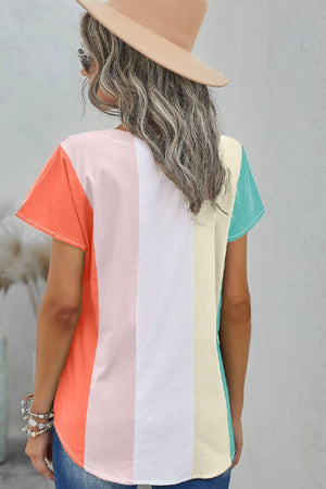 Feel Special V Neck Color Block Top - MXSTUDIO.COM