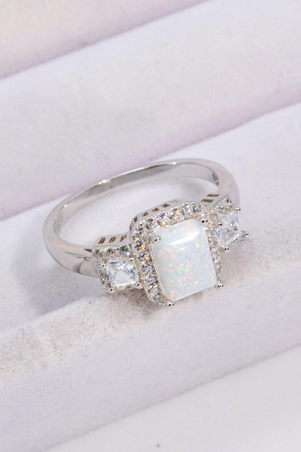 Feel Surprise Platinum Plated Sterling Silver Opal Ring - MXSTUDIO.COM