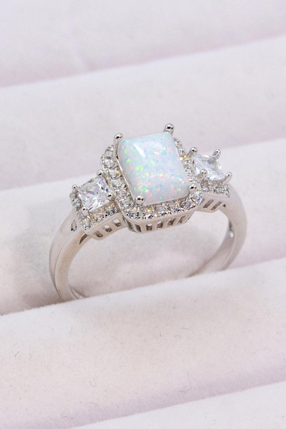 Feel Surprise Platinum Plated Sterling Silver Opal Ring - MXSTUDIO.COM