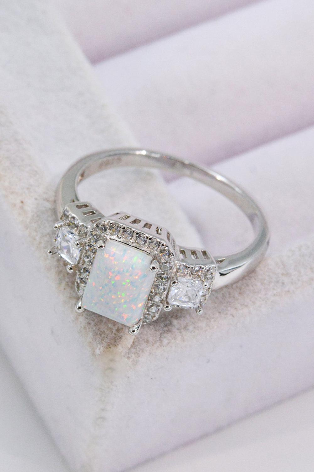 Feel Surprise Platinum Plated Sterling Silver Opal Ring - MXSTUDIO.COM