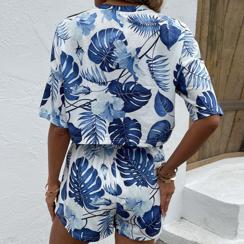 Feel The Moment Blue Women's Floral Shorts Set - MXSTUDIO.COM