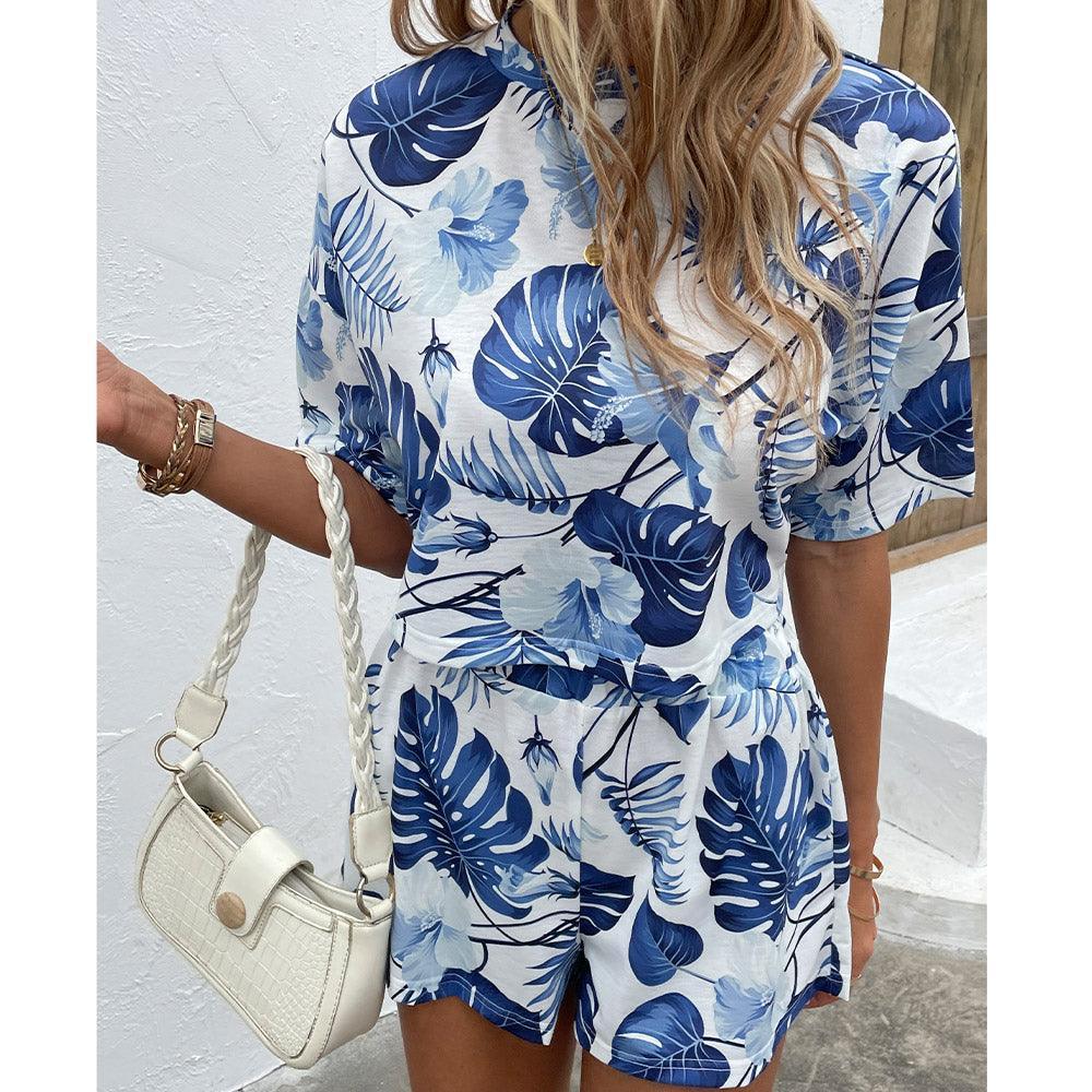 Feel The Moment Blue Women's Floral Shorts Set - MXSTUDIO.COM