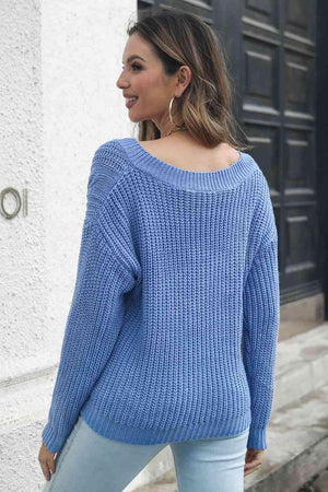 Feel The Warmth V Neck Cable Knit Sweater - MXSTUDIO.COM