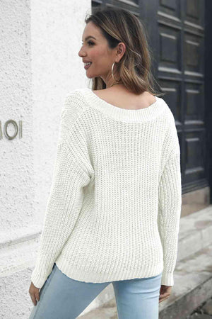 Feel The Warmth V Neck Cable Knit Sweater - MXSTUDIO.COM