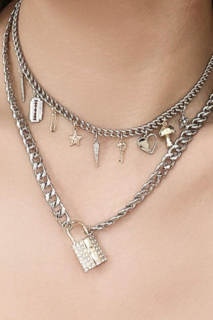 Feel Uplifted Lock Pendant Double-Layered Necklace - MXSTUDIO.COM