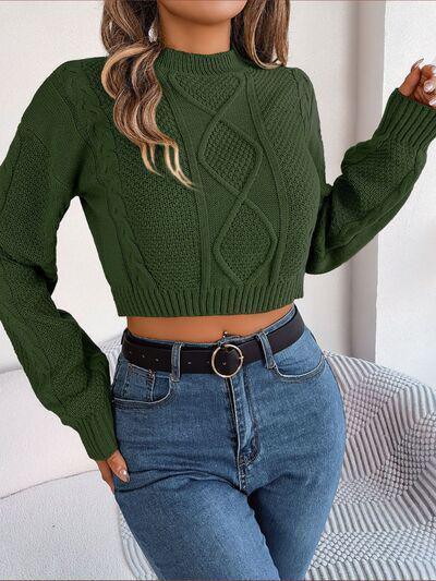 Feel Young And Comfy Cropped Cable Knit Sweater-MXSTUDIO.COM