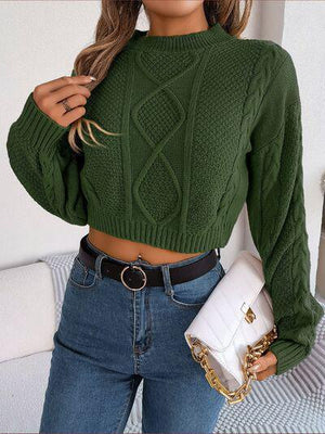 Feel Young And Comfy Cropped Cable Knit Sweater-MXSTUDIO.COM