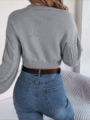 Feel Young And Comfy Cropped Cable Knit Sweater-MXSTUDIO.COM