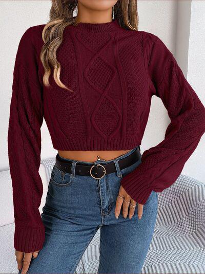 Feel Young And Comfy Cropped Cable Knit Sweater-MXSTUDIO.COM