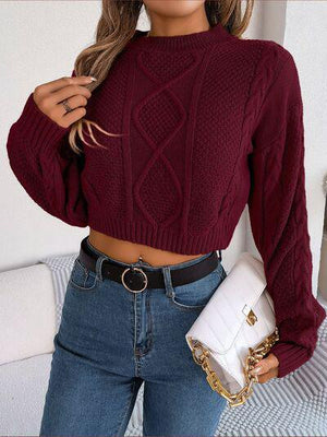 Feel Young And Comfy Cropped Cable Knit Sweater-MXSTUDIO.COM