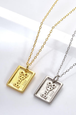 Feeling Good Inlaid Zircon Rectangle Pendant Necklace - MXSTUDIO.COM