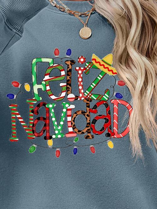 Feliz Navidad Drop Shoulder Christmas Sweatshirt-MXSTUDIO.COM