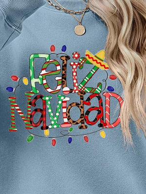 Feliz Navidad Drop Shoulder Christmas Sweatshirt-MXSTUDIO.COM